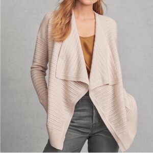 GARNET HILL Women's Cozy Soft Cream Cabled Cashmere Drape-Front Cardigan Sz L